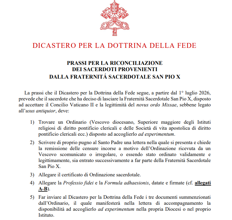 Vatican releases reconciliation procedure for SSPX priests and faithful